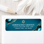 Bat Mitzvah Gold Turquoise Ombre Agate Adresse<br><div class="desc">Seien Sie stolz, freuen Sie sich und feiern Sie diesen Meilenstein Ihres Lieblings-Bat Mitzvah, wenn Sie dieses coole, einzigartige, moderne, personalisierte Rücksendelabel verwenden! Kühne, weiße Sans Serif Typografie und ein Imitat goldener Star von David überlagern einen tieftürkisfarbenen, aquamarinen, blauen Hintergrund mit türkisblauem Age mit Imitaten goldenen Venen. Personalisieren Sie den...</div>