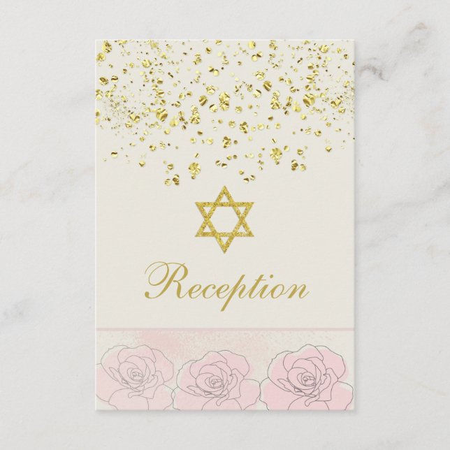 Bat Mitzvah Golden Confetti, Rose Empfang Card Begleitkarte (Vorderseite)