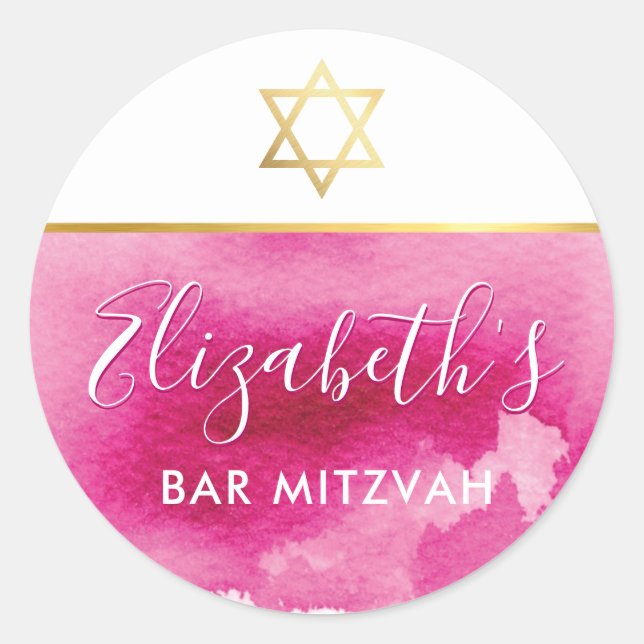 BAT MITZVAH goldener Stern chic pink Aquarell einl Runder Aufkleber (Vorderseite)