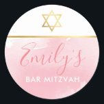 BAT MITZVAH Goldener Stern Chic Rosa Aquarell Runder Aufkleber<br><div class="desc">von kat massage >>> WWW.SIMPLYSWEETPAPERIE.COM <<<</div>