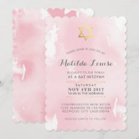 BAT MITZVAH goldfarbenes, rosa Aquarell einladen