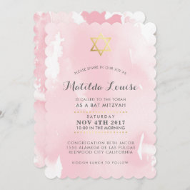BAT MITZVAH goldfarbenes, rosa Aquarell einladen Einladung