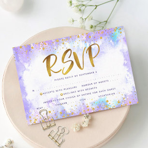 Bat Mitzvah Goldfolie lila Aquarell Menü RSVP Karte