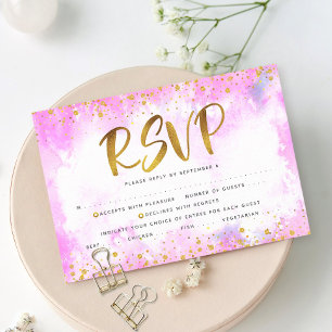 Bat Mitzvah Goldfolie Mädchenhaft Rosa Aquarell Me RSVP Karte