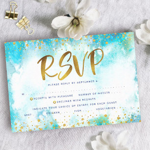 Bat Mitzvah Goldfolie Türkis Wasserfarbe Menü RSVP Karte