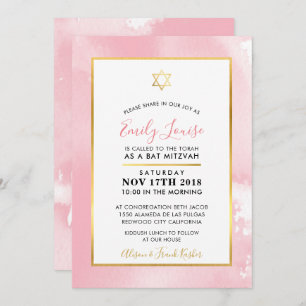 BAT MITZVAH Goldstar Blassrosa Wasserfarbe laden e Einladung