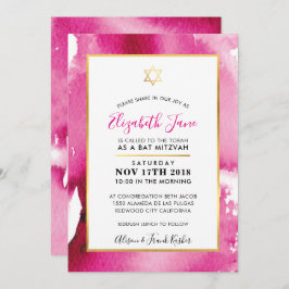 BAT MITZVAH Goldstar Smart rosa Aquarell Einladen Einladung