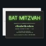 Bat Mitzvah Green Neon Lights Einladung<br><div class="desc">Coole moderne Fledermausmitzvah Einladung mit "Bat Mitzvah" in Limonengrün leuchtende Neonleuchten auf schwarzem Hintergrund.</div>