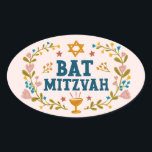 BAT MITZVAH Handgezeichnet blumenjüdischer, indivi Ovaler Aufkleber<br><div class="desc">Handgezeichneter Text und Florale von mir für Sie. Ideal für einen Fledermausmitzvah. Für weitere Designs und Farben Karo mein Shop! Oder lass mir Bescheid,  wenn du etwas Angewohntes willst. Frag,  wenn du nicht findest,  was du brauchst! :</div>