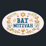 BAT MITZVAH Handgezeichnet blumenjüdischer, indivi Ovaler Aufkleber<br><div class="desc">Handgezeichneter Text und Florale von mir für Sie. Ideal für einen Fledermausmitzvah. Für weitere Designs und Farben Karo mein Shop! Oder lass mir Bescheid,  wenn du etwas Angewohntes willst. Frag,  wenn du nicht findest,  was du brauchst! :</div>