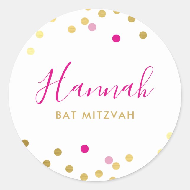 BAT MITZVAH hübsch Glam Konfetti-Spot Goldpink Runder Aufkleber (Vorderseite)