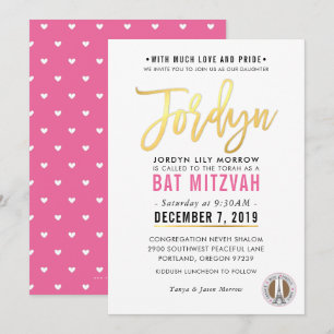 BAT MITZVAH hübsch-rosa Goldskript JORDYN Einladung