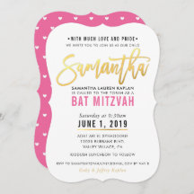 BAT MITZVAH hübsch-rosa Goldskript SAMANTHA