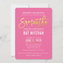 BAT MITZVAH hübsch-rosa-weißes Goldskript SAMANTHA