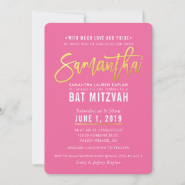 BAT MITZVAH hübsch-rosa-weißes Goldskript SAMANTHA Einladung