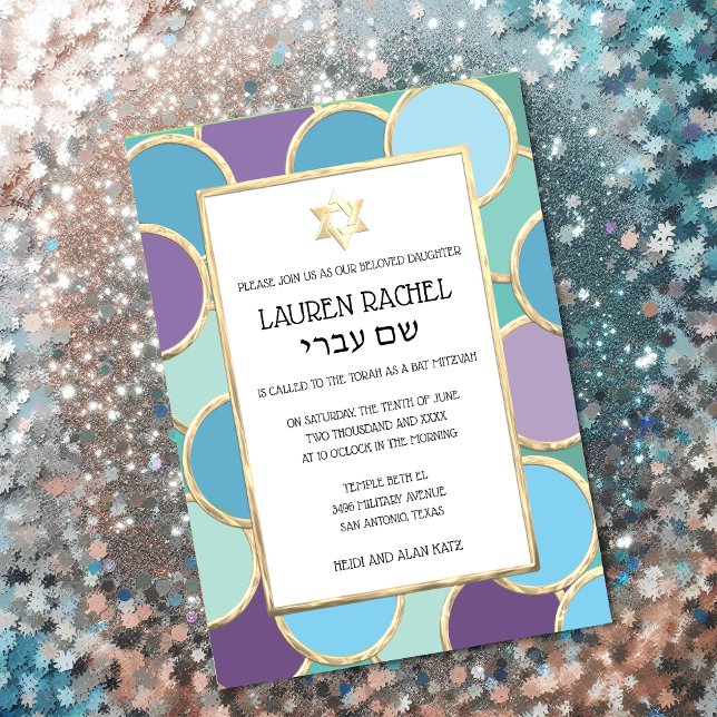 Bat Mitzvah Ihre Farbkreise in Gold Einladung (Von Creator hochgeladen)