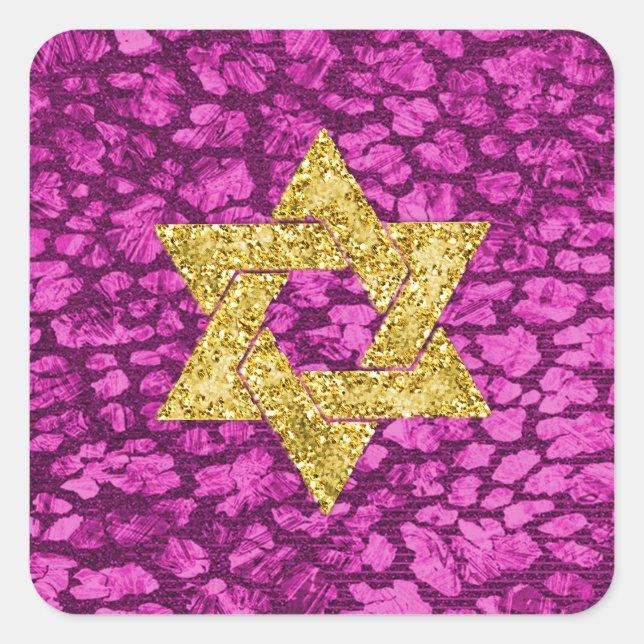 Bat Mitzvah Imitate Pink Metallic Gold Glitzer Quadratischer Aufkleber (Vorderseite)