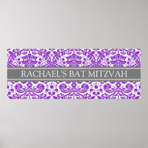 Bat Mitzvah Individuelle Name Banner Lila Damask Poster