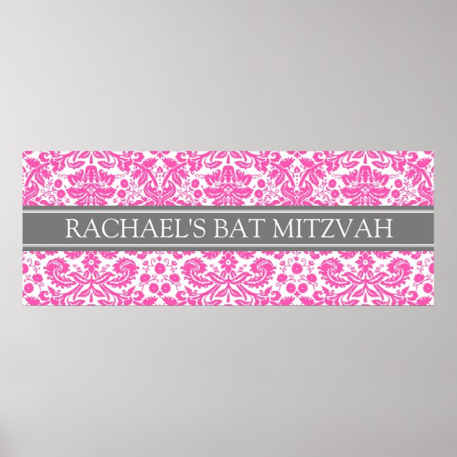 Bat Mitzvah Individuelle Name Banner Rosa Damask Poster (Vorne)