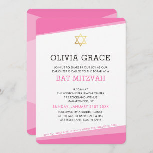 BAT MITZVAH INVENT einfache moderne Winkel rosa Einladung