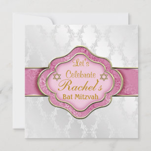 Bat Mitzvah INVITATIONEN PINK WHITE ELEGANT Damask Einladung