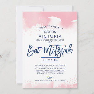 BAT MITZVAH INVITE handbuchstabiert rosa Aquarell Einladung