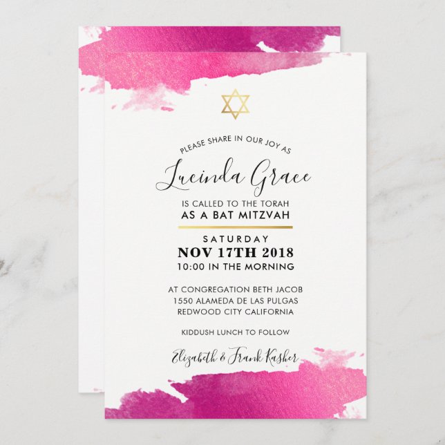 BAT MITZVAH INVITE Modernes vergoldetes goldfarben Einladung (Vorne/Hinten)