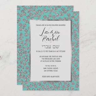 Bat Mitzvah Jede Farbe mit silbernen Glitzer Punkt Einladung