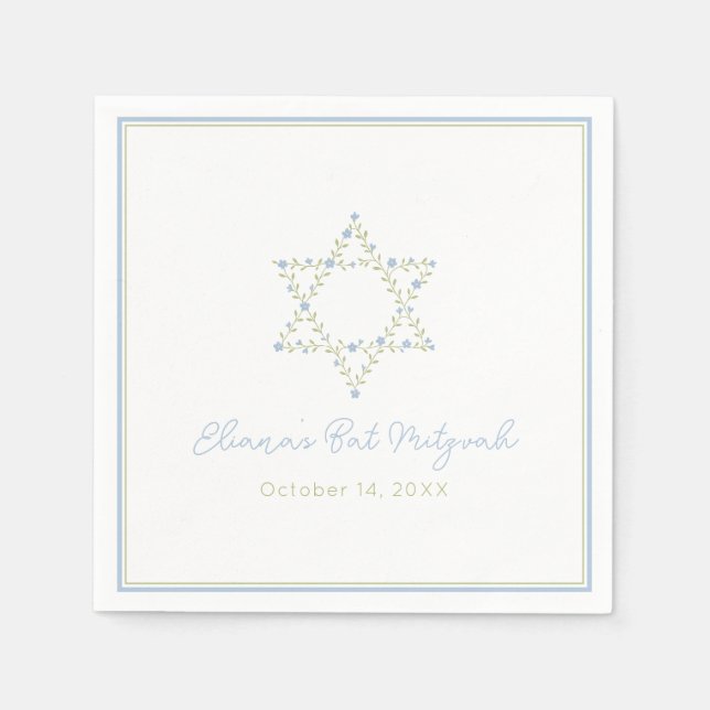 Bat Mitzvah Jüdischer Star von David Elegant Flora Serviette (Vorderseite)