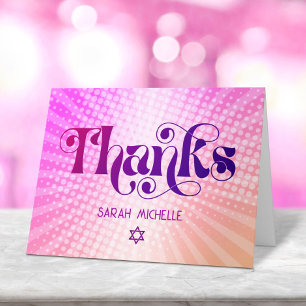 Bat Mitzvah Kühne Retro Boho Rosa Orange Farbverla Dankeskarte