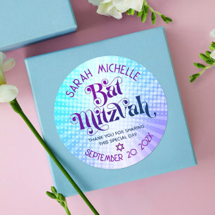Bat Mitzvah Kühner Retro Boho Blau Lila Farbverlau Runder Aufkleber