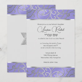 Bat Mitzvah Lavender Lila Silver Filigree Einladung