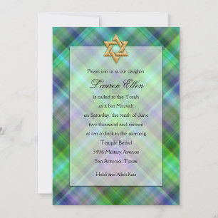Bat Mitzvah Layered Look Kariert Einladung