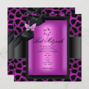 Bat Mitzvah Leopard Pink Butterfly Einladung
