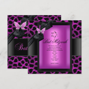 Bat Mitzvah Leopard Rosa Schmetterling Einladung