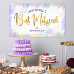 Bat Mitzvah lila Aquarellgoldfolienskript Banner<br><div class="desc">Seien Sie stolz, freuen Sie sich und präsentieren Sie diesen Meilenstein Ihres Lieblings-Bat Mitzvah! Lassen Sie sich von diesem atemberaubenden, modernen, stilvollen, personalisierten Banner in einen besonderen Tag hineinführen. Funkelnd Goldfolien-Kalligrafieschriften und Glitzer-Punkte überlagern einen weichen lila Aquarellhintergrund. Personalisieren Sie den benutzerdefinierten Text mit Ihrem Bat Mitzvah Namen und Datum oder...</div>