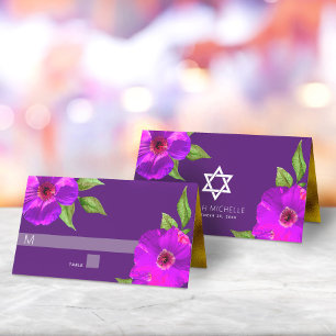 Bat Mitzvah Lila Bold Moderne Wasserfarbe Platzkarte
