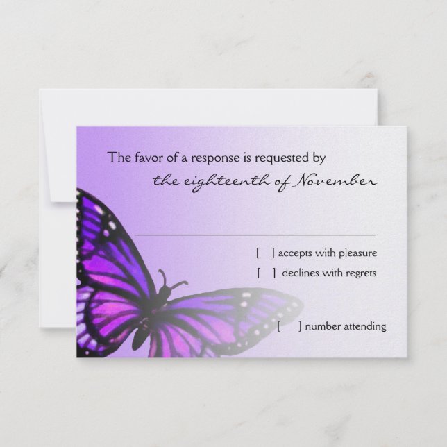 Bat Mitzvah Lila Butterfly UAWG RSVP Karte (Vorderseite)