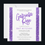 Bat Mitzvah Lila Moderner Minimaler Text Moderner Einladung<br><div class="desc">Moderner,  einfacher und minimaler lila Glitzer Stripe Bat Mitzvah Einladung mit lustigen und funky kalligraphischen Bürstennamen und elegantem Typografie-Design für eine klassische Mitzvah-Feier. Alle Texte,  Farben und Schriftart können mit dem Template Design Tool bearbeitet werden. Koordination von Gegenständen und Dekorationen im Designer Store für Papiertraube Zazzle.</div>