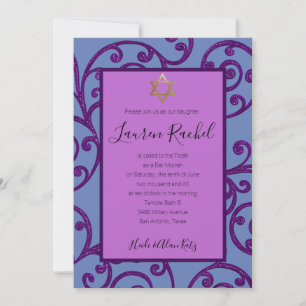 Bat Mitzvah Lila Scroll-Design Einladung