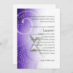 Bat Mitzvah Lila Shimmer Star von David Einladung