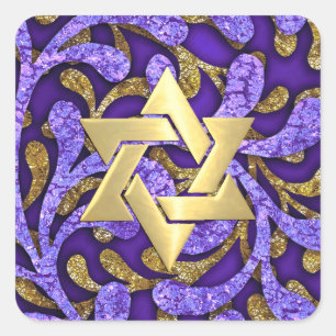 Bat Mitzvah Lila und Goldalgen Quadratischer Aufkleber