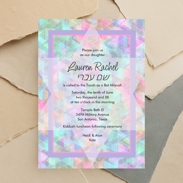 Bat Mitzvah Lila und rosa Star von David Pattern Einladung (Von Creator hochgeladen)