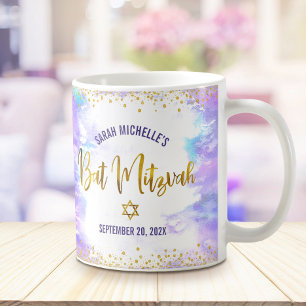 Bat Mitzvah Lila Watercolor Gold Script Confetti Kaffeetasse