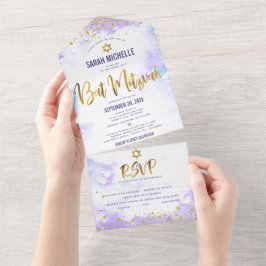 Bat Mitzvah Lila Watercolor Gold Script Party All In One Einladung