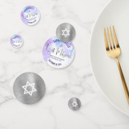 Bat Mitzvah Lila Watercolor Silver Foil Script Konfetti