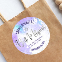 Bat Mitzvah Lila Watercolor Silver Foil Script