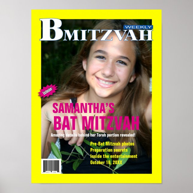 Bat Mitzvah Magazine Poster Yellow Pink (Vorne)