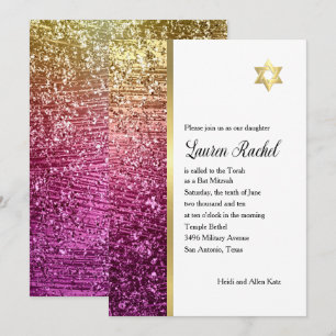 Bat Mitzvah Magenta Pink und Gold Glitterie Einladung