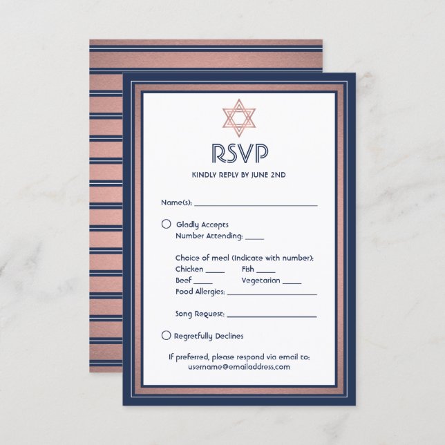 Bat Mitzvah Mahlzeiten Optionen Song Anfrage Blue  RSVP Karte (Vorne/Hinten)